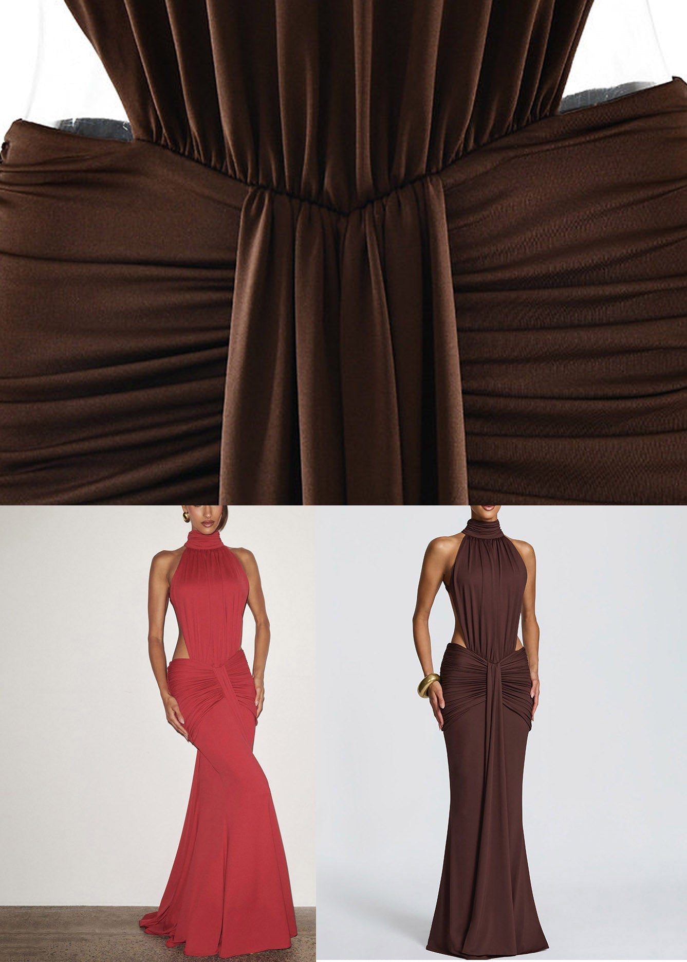 Coffee Tie Lace Backless Solid Long Fish-Tail Dress Sleeveless
