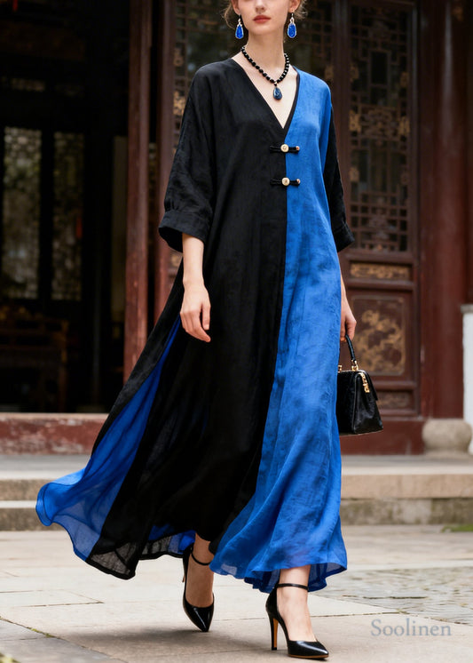 Colorblock Patchwork Cotton Holiday Dress Asymmetrical Summer