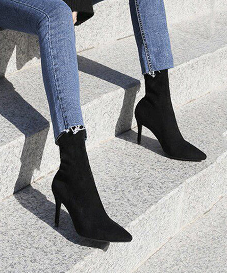 Comfortable Black Boots Pointed Toe Stiletto Boots