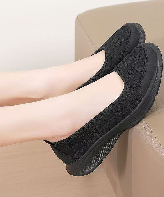 Comfortable Black Jacquard Flat Shoes For Women