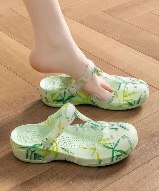 Comfortable Green Print Hollow Out Beach Slide Sandals 1