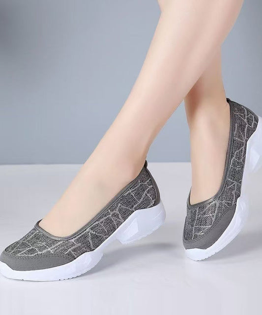 Comfortable Grey Cotton Fabric Flats Splicing Flat Shoes For Women