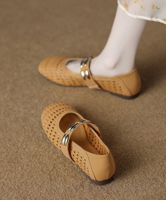 Comfortable Lace Up Flat Shoes Orange Hollow Out Knit Fabric