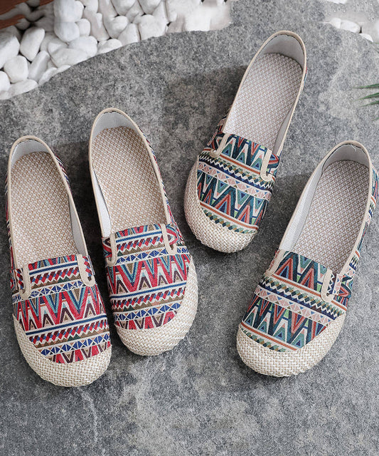 Comfortable Linen Fabric Flat Shoes Red Print Flat Shoes