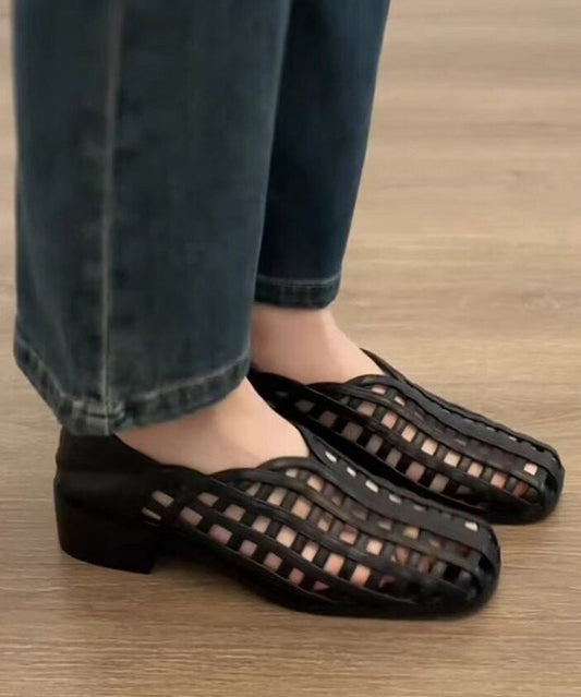 Comfy Hollow Out Sandals Black Faux Leather