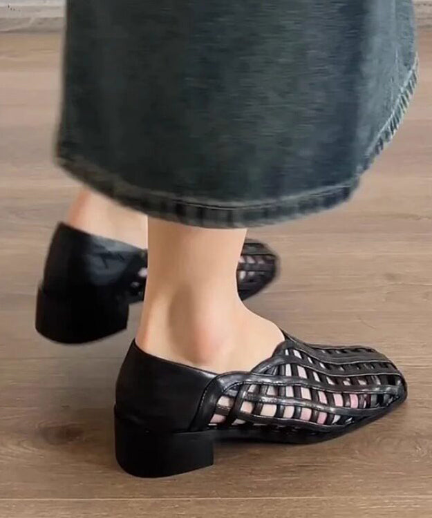 Comfy Hollow Out Sandals Black Faux Leather