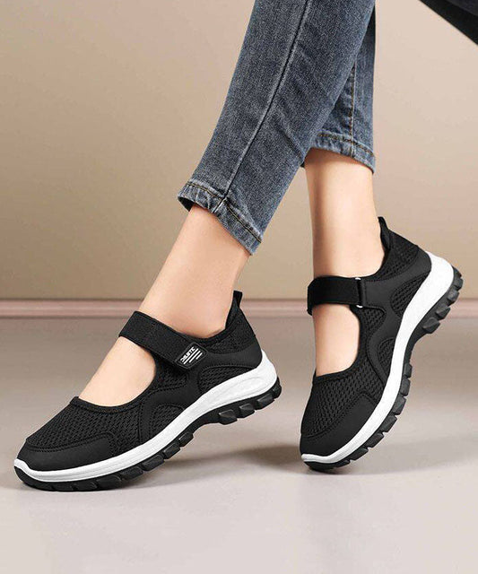 Comfy Splicing Flat Shoes For Women Black Breathable Mesh