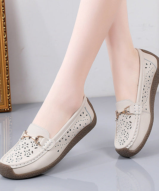 Cowhide Leather Flat Shoes For Women Hollow Out Flat Shoes