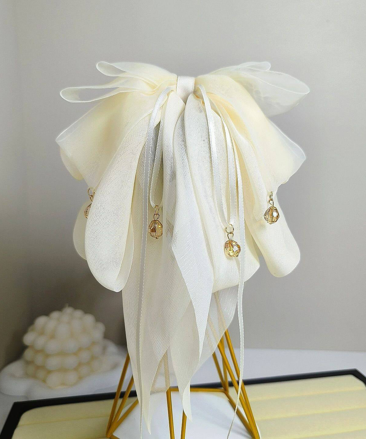 Cute Alloy Chiffon Bow Tassel Hairpin Two-Piece Set