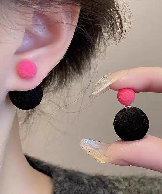 Cute Black Alloy Flocking Two Ways Of Wearing It Stud Earrings
