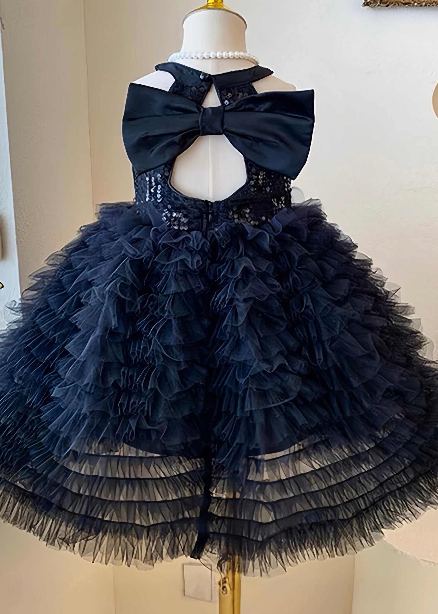 Cute Black Bow Hollow Out Tulle Kids Robe Cake Dresses Sleeveless