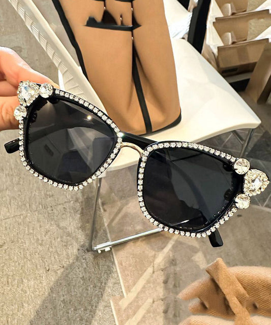 Cute Black Resin Zircon Cat's Eye Sunglasses