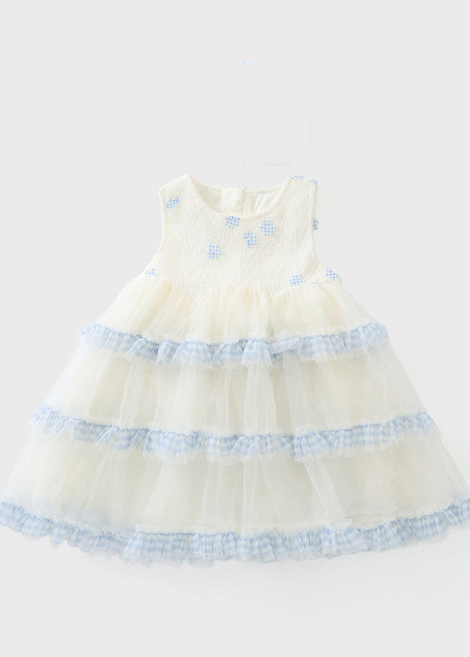 Cute Blue Print Ruffled Tulle Kids Maxi Dress Sleeveless