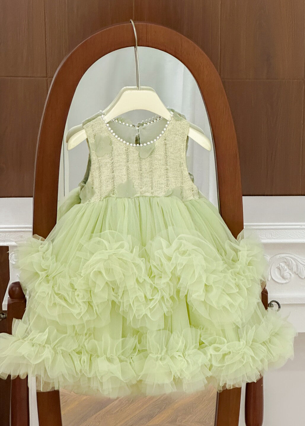 Cute Green Flower Patchwork Tulle Baby Girls Vacation Dresses Summer