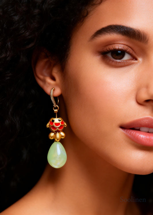 Cute Light Yellow Water Droplet Goldfish Gilding Drop Earrings
