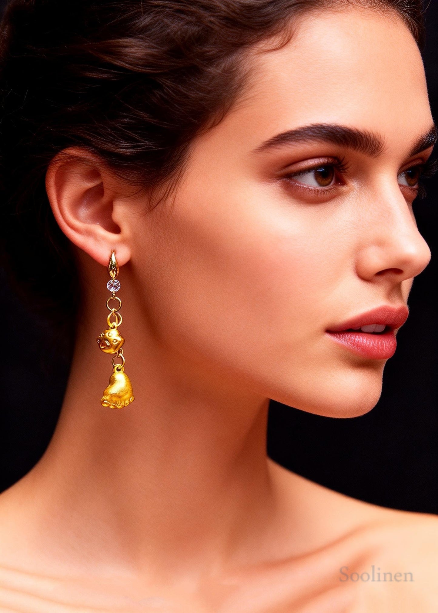 Cute Little Feet 14K Gold Long Drop Earrings