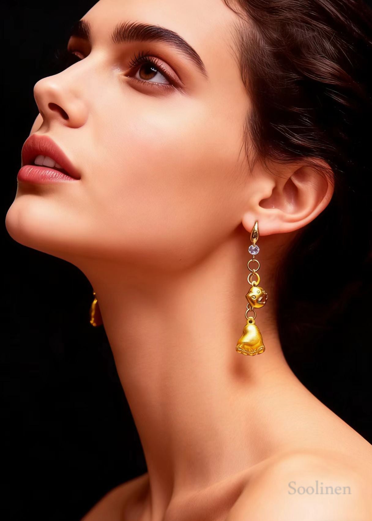 Cute Little Feet 14K Gold Long Drop Earrings