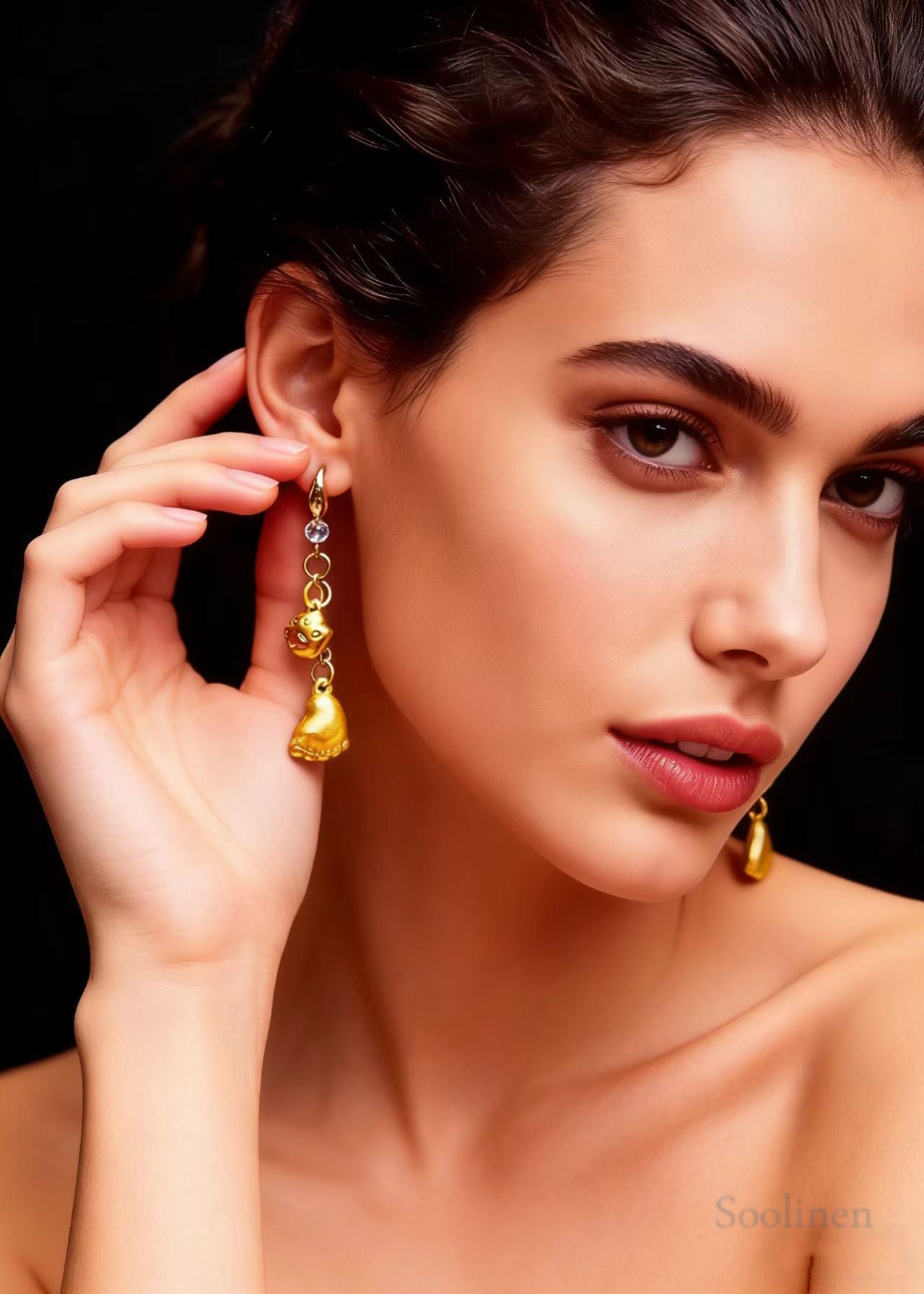 Cute Little Feet 14K Gold Long Drop Earrings