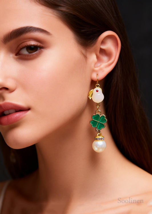 Cute Little White Rabbit Jade Fine Pearl Drop Earrings