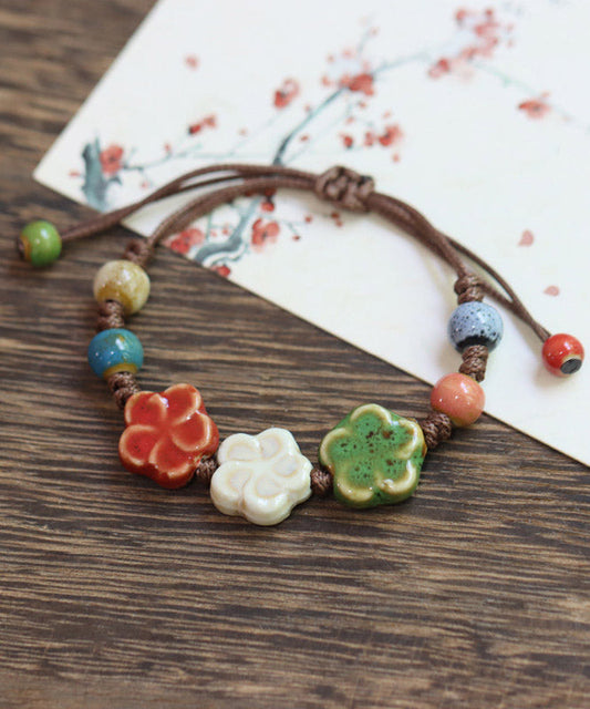 Cute Picture 1 Weave Ceramic Plum Blossom Adjustable Charm Bracelet