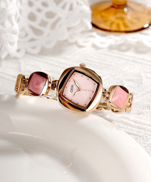 Cute Pink Alloy Asymmetrical Diamond Fritillary Bulb Waterproof Watches