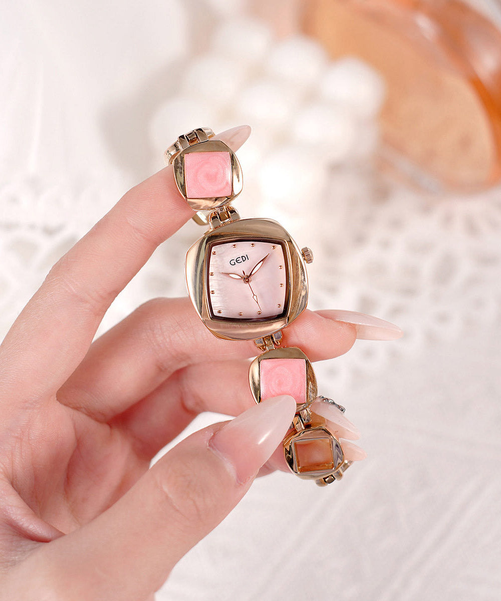 Cute Pink Alloy Asymmetrical Diamond Fritillary Bulb Waterproof Watches