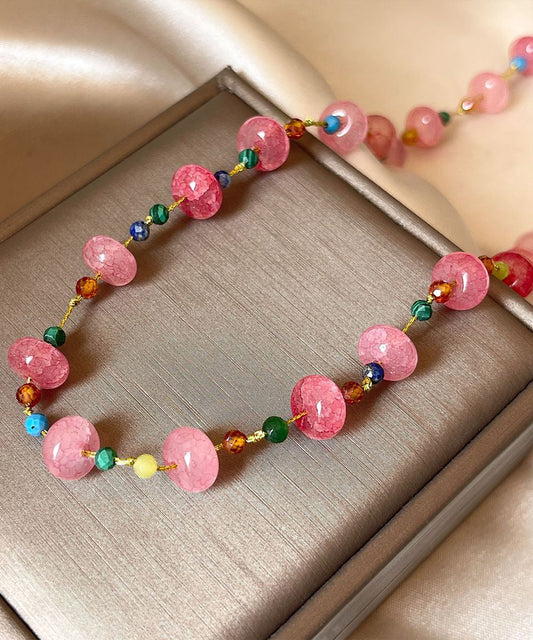 Cute Pink Alloy Crystal Beadin Gratuated Bead Necklace