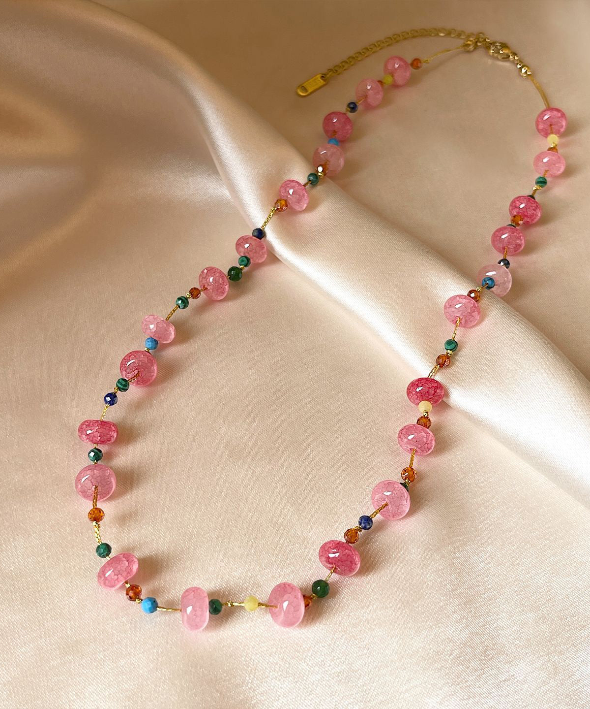 Cute Pink Alloy Crystal Beadin Gratuated Bead Necklace