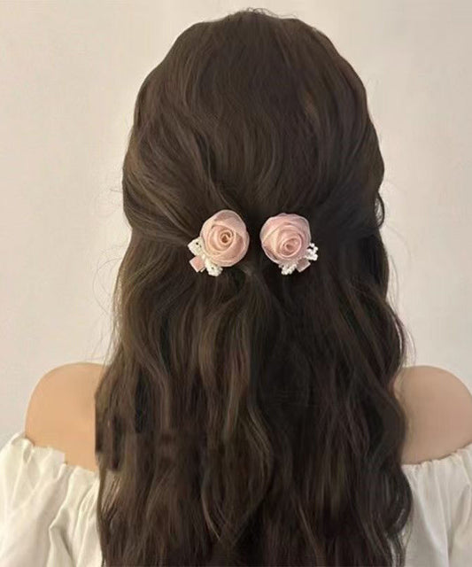 Cute Pink Alloy Tulle Rose A Pair Hairpin