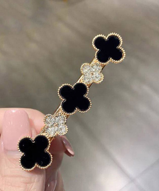 Cute Pink Alloy Zircon Four-Leaf Clover Hairpin