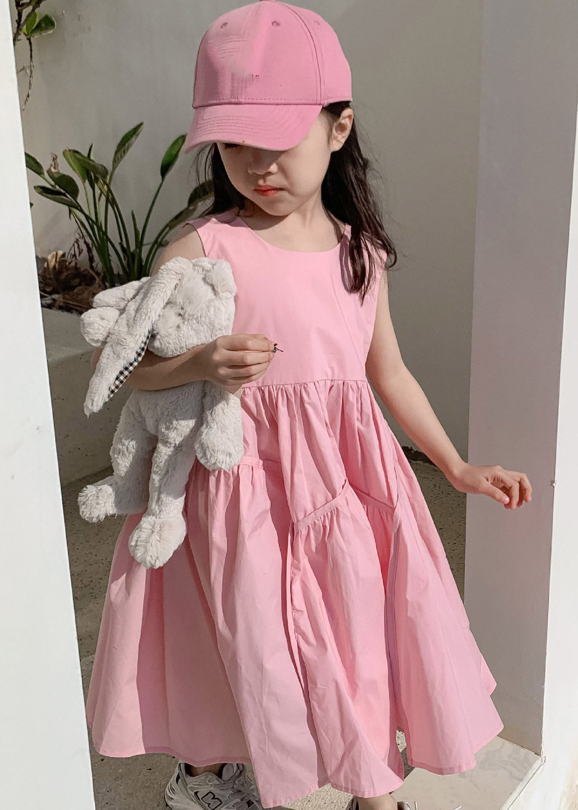 Cute Pink Patchwork Kids Maxi Dress Summer