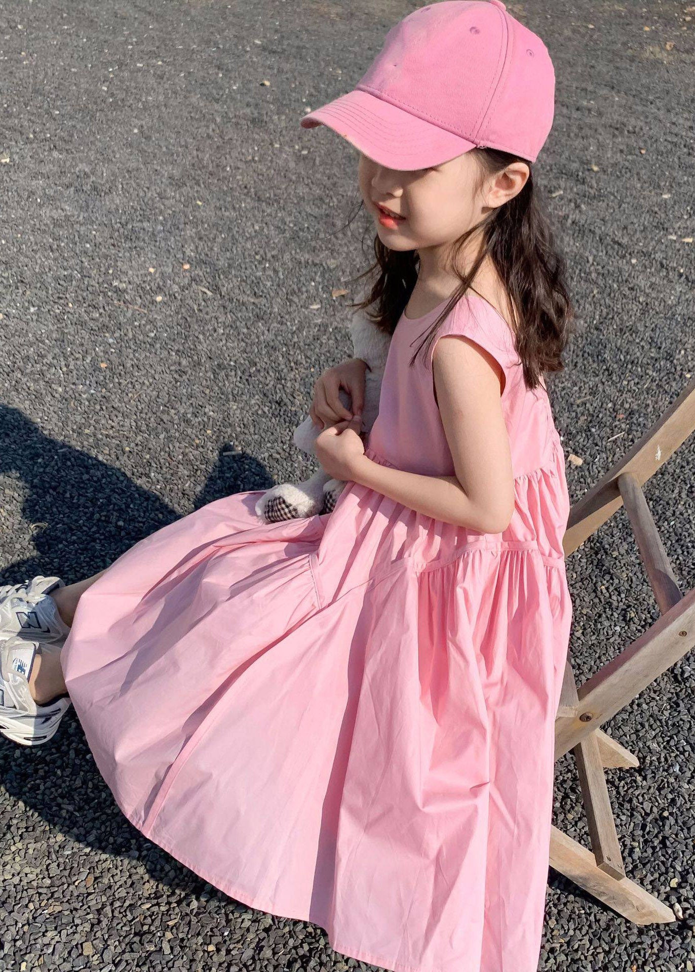 Cute Pink Patchwork Kids Maxi Dress Summer