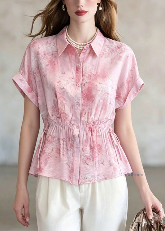 Cute Pink Ruffled Patchwork Shirt Summer