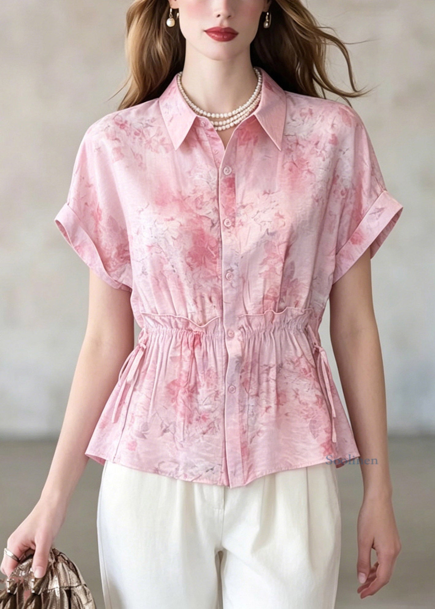 Cute Pink Ruffled Patchwork Shirt Summer