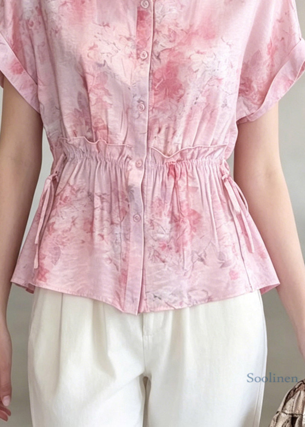 Cute Pink Ruffled Patchwork Shirt Summer