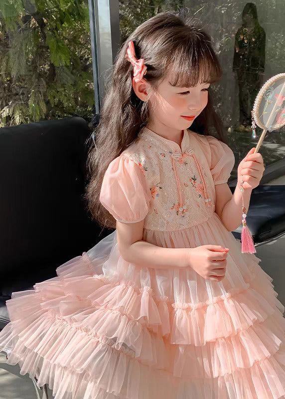 Cute Pink Tasseled Patchwork Tulle Baby Girls Holiday Dress Summer