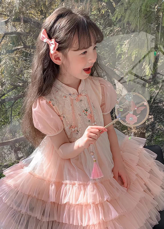 Cute Pink Tasseled Patchwork Tulle Baby Girls Holiday Dress Summer