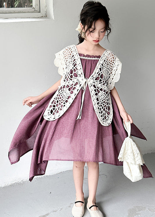 Cute Purple Oversized Butterfly Cotton Kids Girls Women Sets 2 Pieces Summer