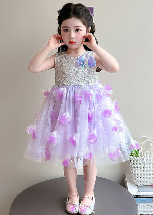 Cute Purple Sequins Butterfly Tulle Baby Girls Dresses Summer