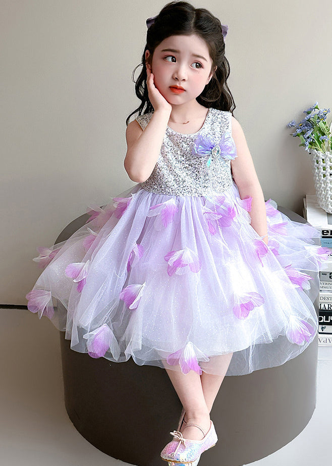 Cute Purple Sequins Butterfly Tulle Baby Girls Dresses Summer