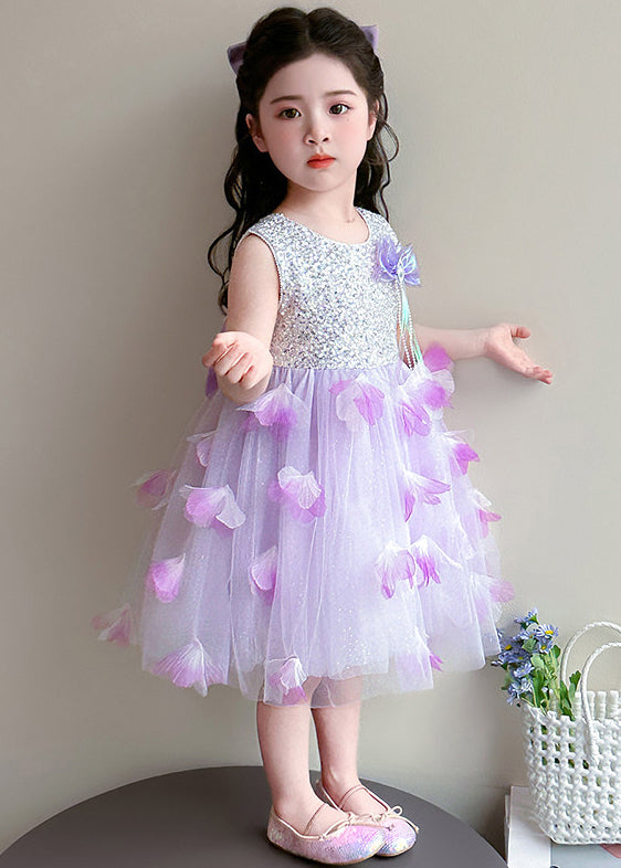 Cute Purple Sequins Butterfly Tulle Baby Girls Dresses Summer