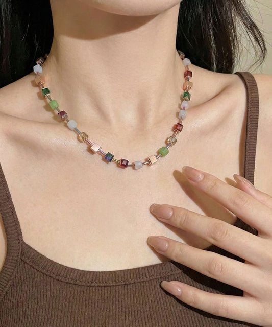 Cute Rainbow Alloy Sugar Cube Beading Gratuated Bead Necklace