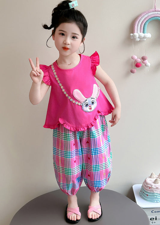 Cute Rose Ruffled Rabbit Cotton Baby Girls Two Pieces Set Summer