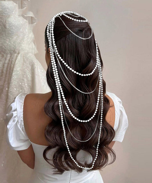 Cute Silk Pearl Zircon Chain HairPiece