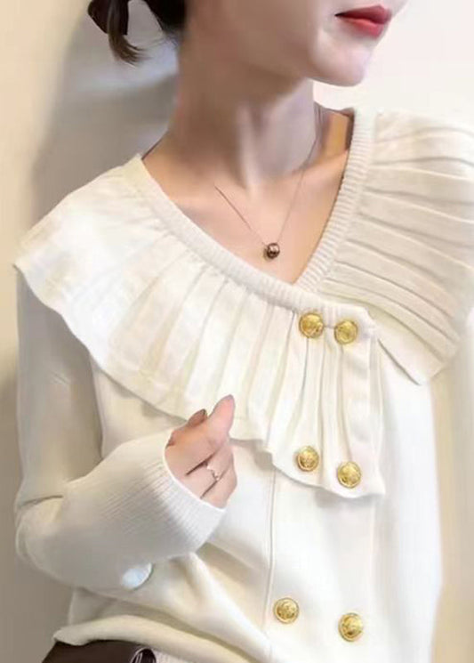 Cute White V Neck Cotton Knit Sweater Spring