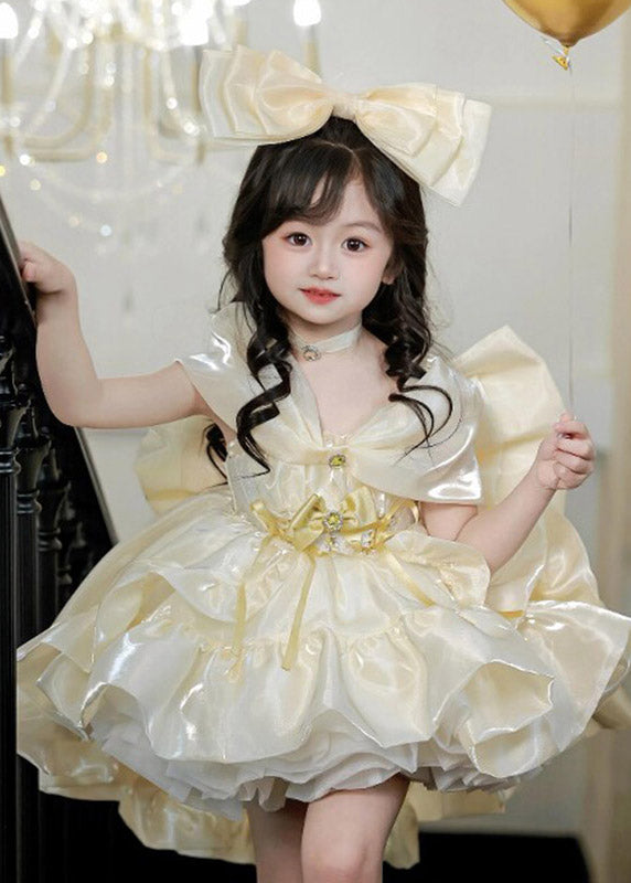 Cute Yellow Slash Neck Patchwork Silk Girls Vacation Mid Dress Summer