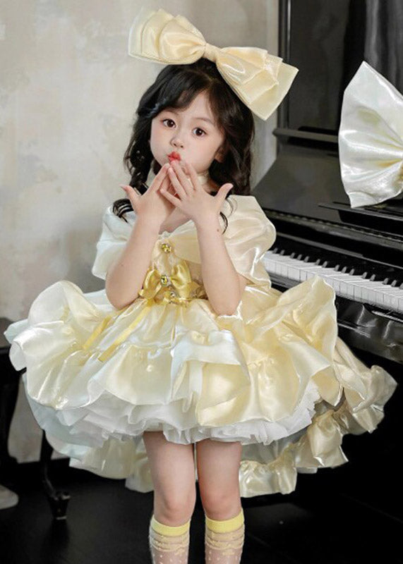 Cute Yellow Slash Neck Patchwork Silk Girls Vacation Mid Dress Summer