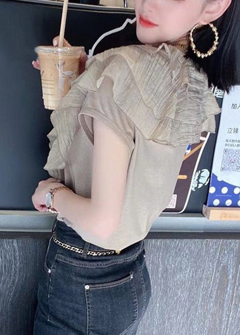 DIY Black Ruffled Rhinestone Cotton Shirts Summer