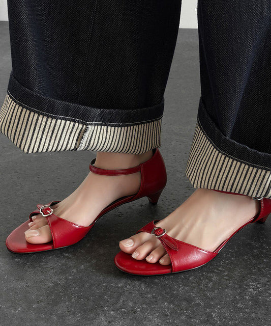 DIY Buckle Strap Kitten Sandals Red Faux Leather