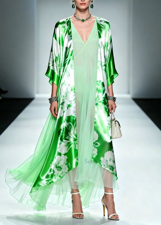 DIY Green Oversized Patchwork Chiffon Fake Two Piece Dresses Summer